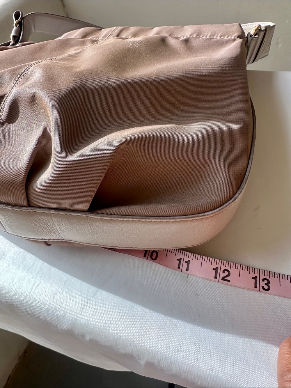 SALVATORE FERRAGAMO Vara Nylon Leather Hobo Shoulder Bag Taupe - Picture 11 of 14